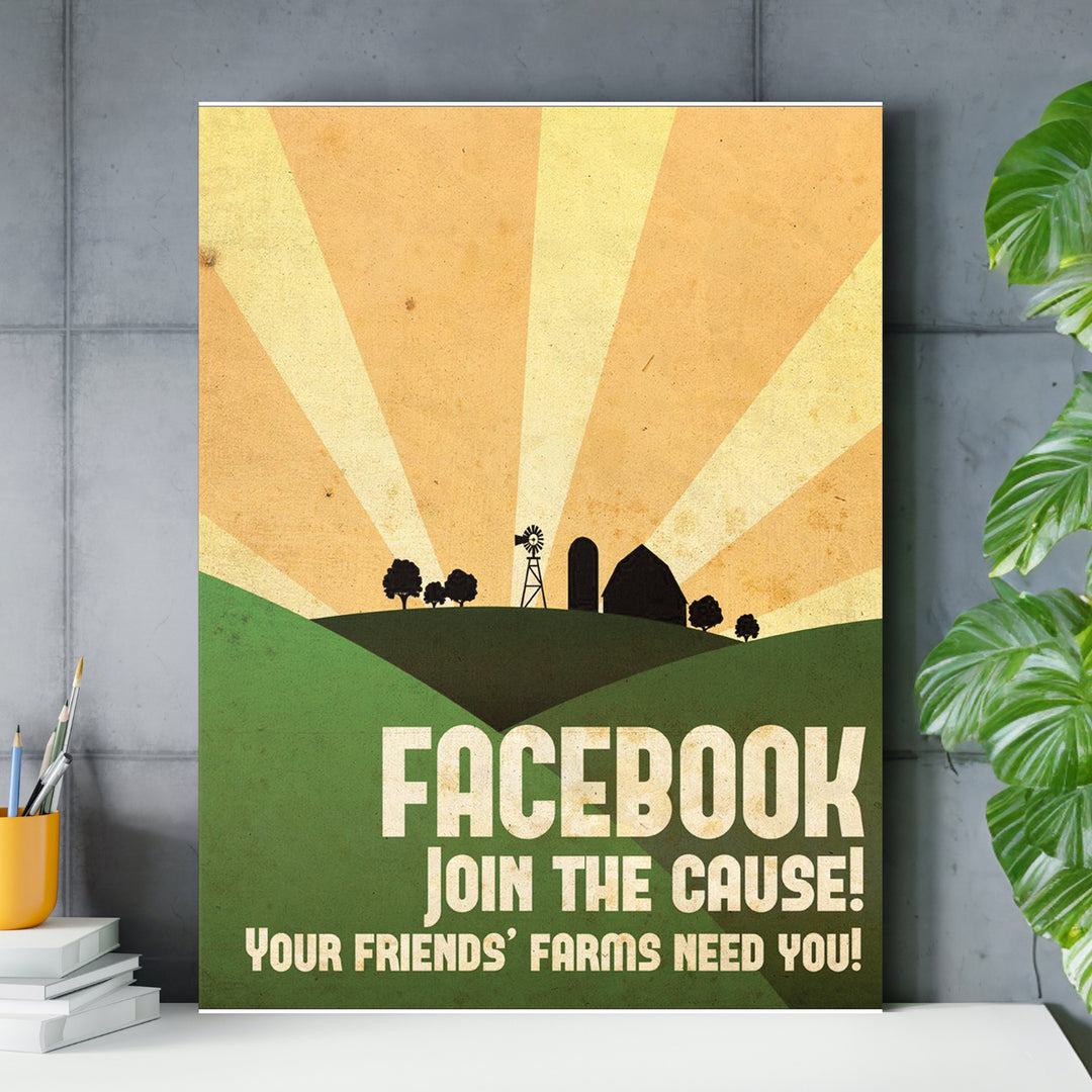 Retro obraz Facebook - Join the Cause nad pracovním stolem.