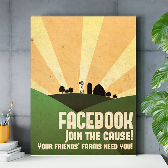 Retro obraz Facebook - Join the Cause nad pracovním stolem.