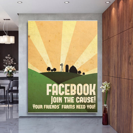 Retro obraz Facebook - Join the Cause na velké stěně, druhý pohled.