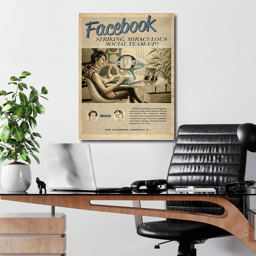 Retro obraz Facebook - Sociální budoucnost v kanceláři.