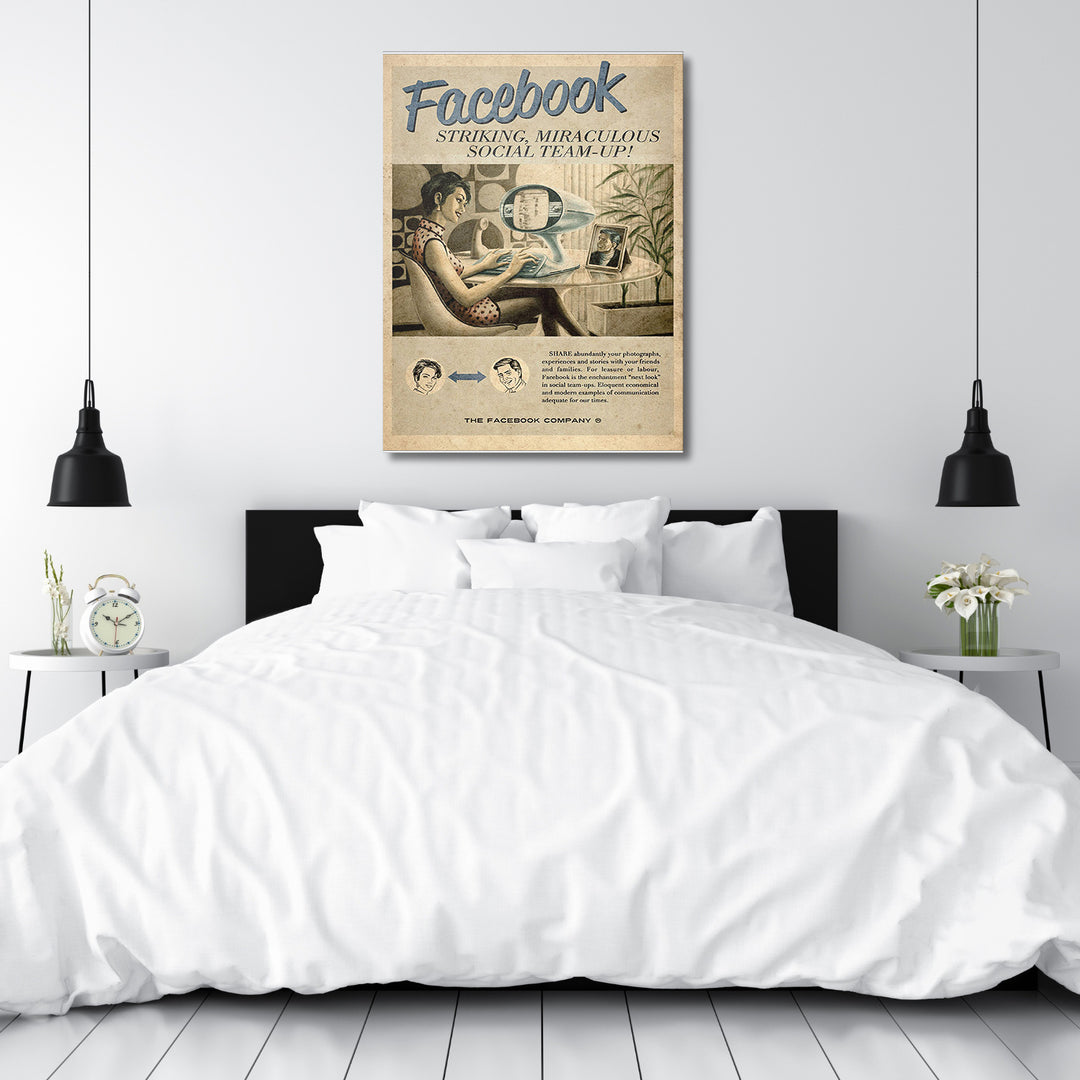 Retro obraz Facebook - Sociální budoucnost nad postelí.
