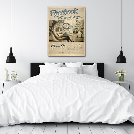 Retro obraz Facebook - Sociální budoucnost nad postelí.