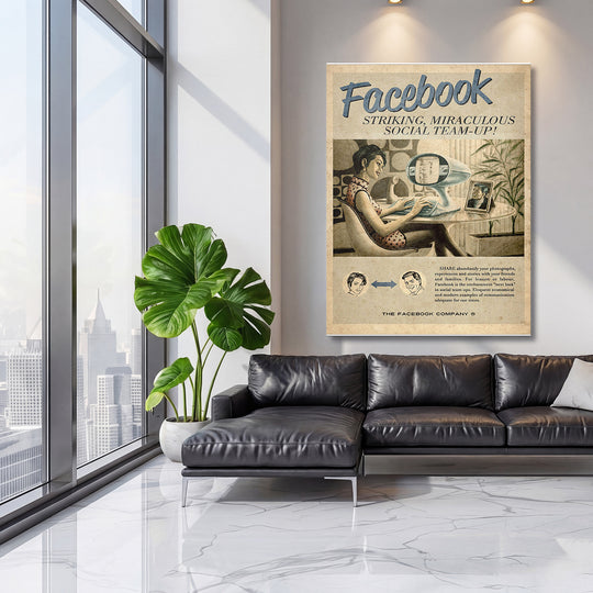 Retro obraz Facebook - Sociální budoucnost na velké stěně, třetí pohled.