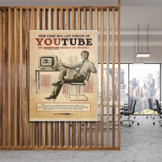 Retro obraz YouTube - Internet po staru na dřevěné stěně.