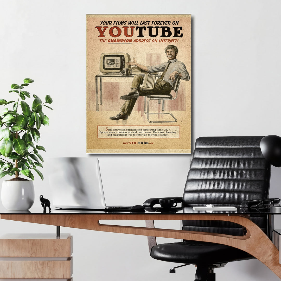 Retro obraz YouTube - Internet po staru v kanceláři.