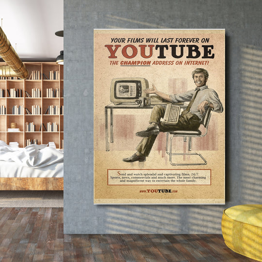 Retro obraz YouTube - Internet po staru na velké stěně.