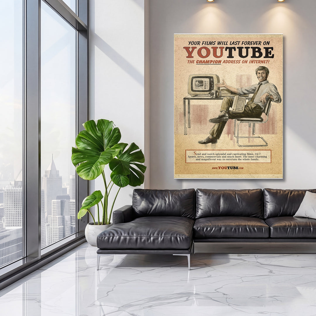 Retro obraz YouTube - Internet po staru na velké stěně, třetí pohled.