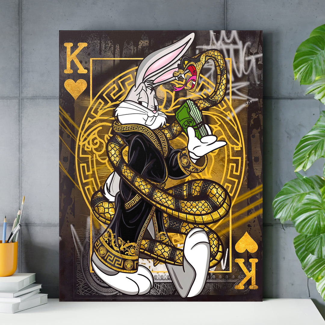 Obraz Bugs Bunny - Srdcový král nad pracovním stolem.