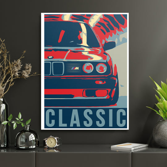 Obraz BMW - Classic v interiéru s hodinami.