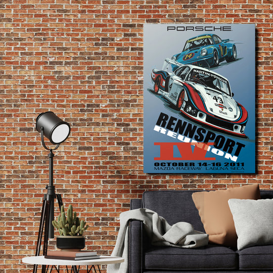 Obraz Porsche - Rennsport Reunion na cihlové zdi.