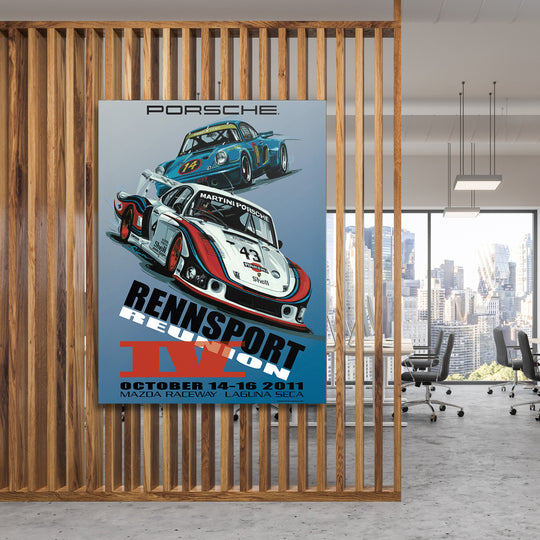 Obraz Porsche - Rennsport Reunion na dřevěné stěně.