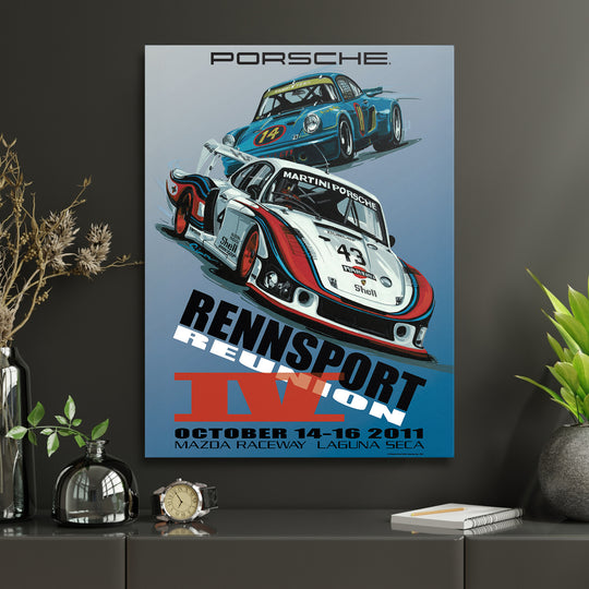 Obraz Porsche - Rennsport Reunion v interiéru s hodinami.