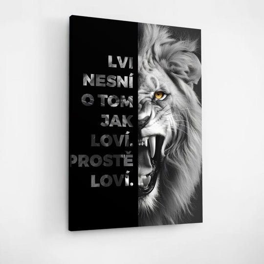 Motivační obraz česky se lvem a citátem