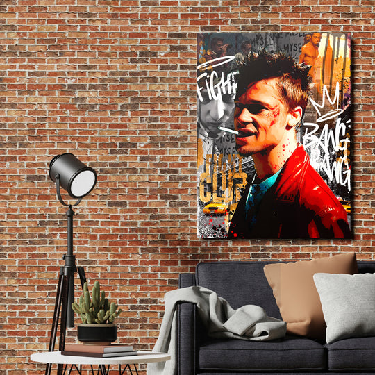 Pop art obraz bojovníka s městskou grafikou a street art detaily jako motivační obraz do obývacího pokoje