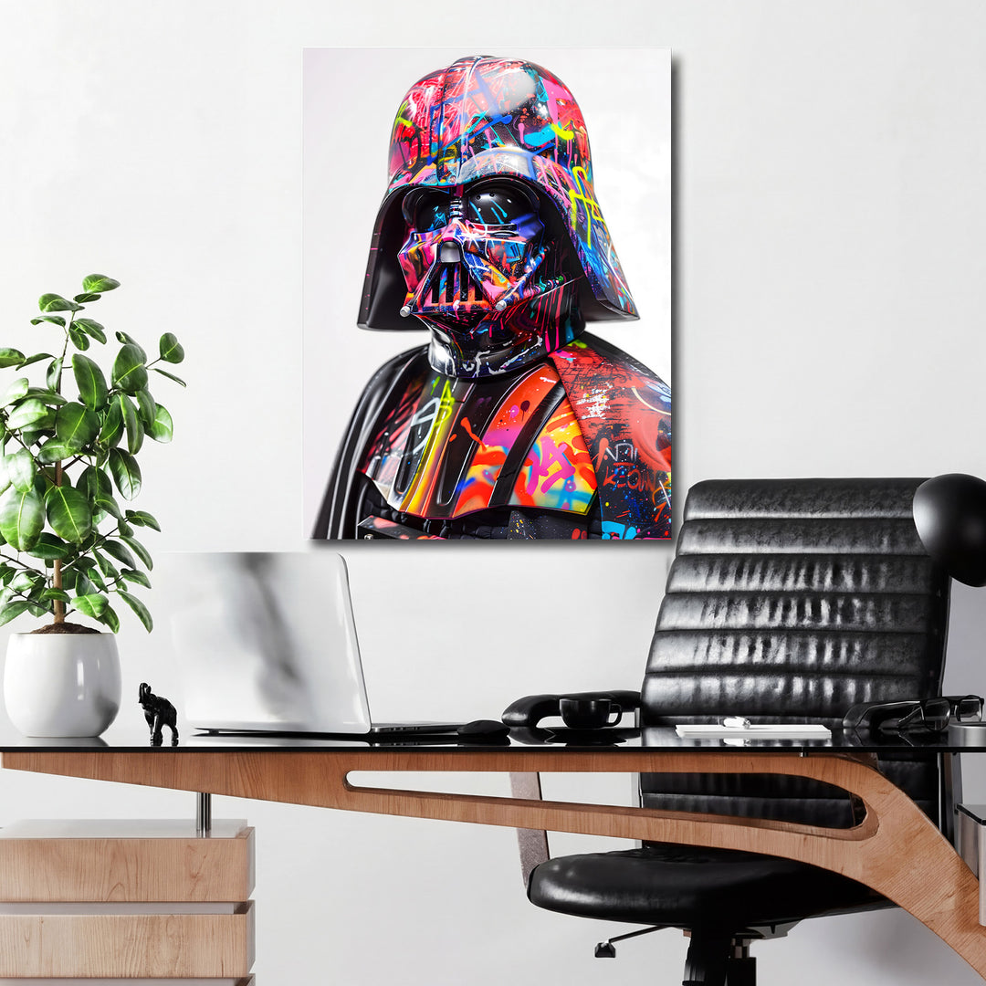 Pop art obraz Darth Vadera jako barevné graffiti na plátně, motivační obraz do moderní kanceláře