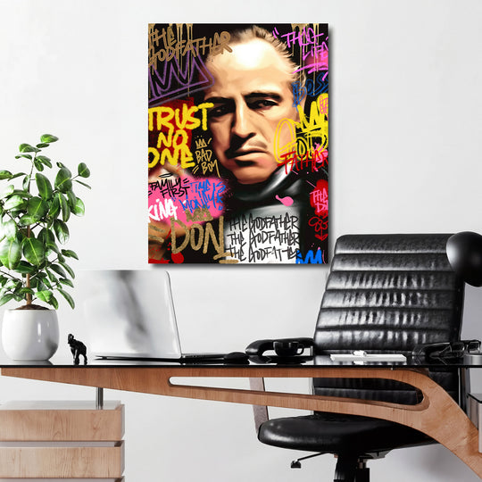 Pop art obraz Kmotr do kanceláře s graffiti nápisem Trust No One, motivační obraz na zeď