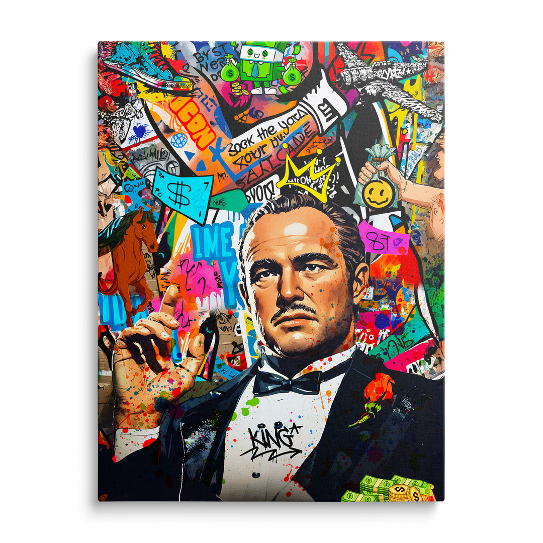 Don Vito Corleone v barevném graffiti obrazu s korunkou