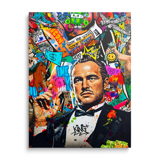 Don Vito Corleone v barevném graffiti obrazu s korunkou