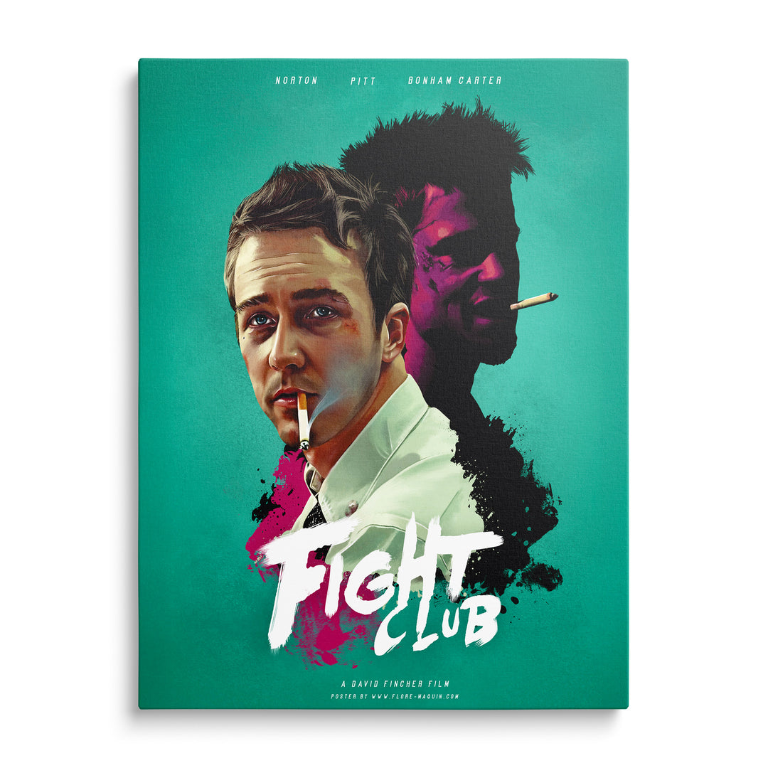 Filmový obraz Fight Club se dvěma portréty a výrazným názvem filmu