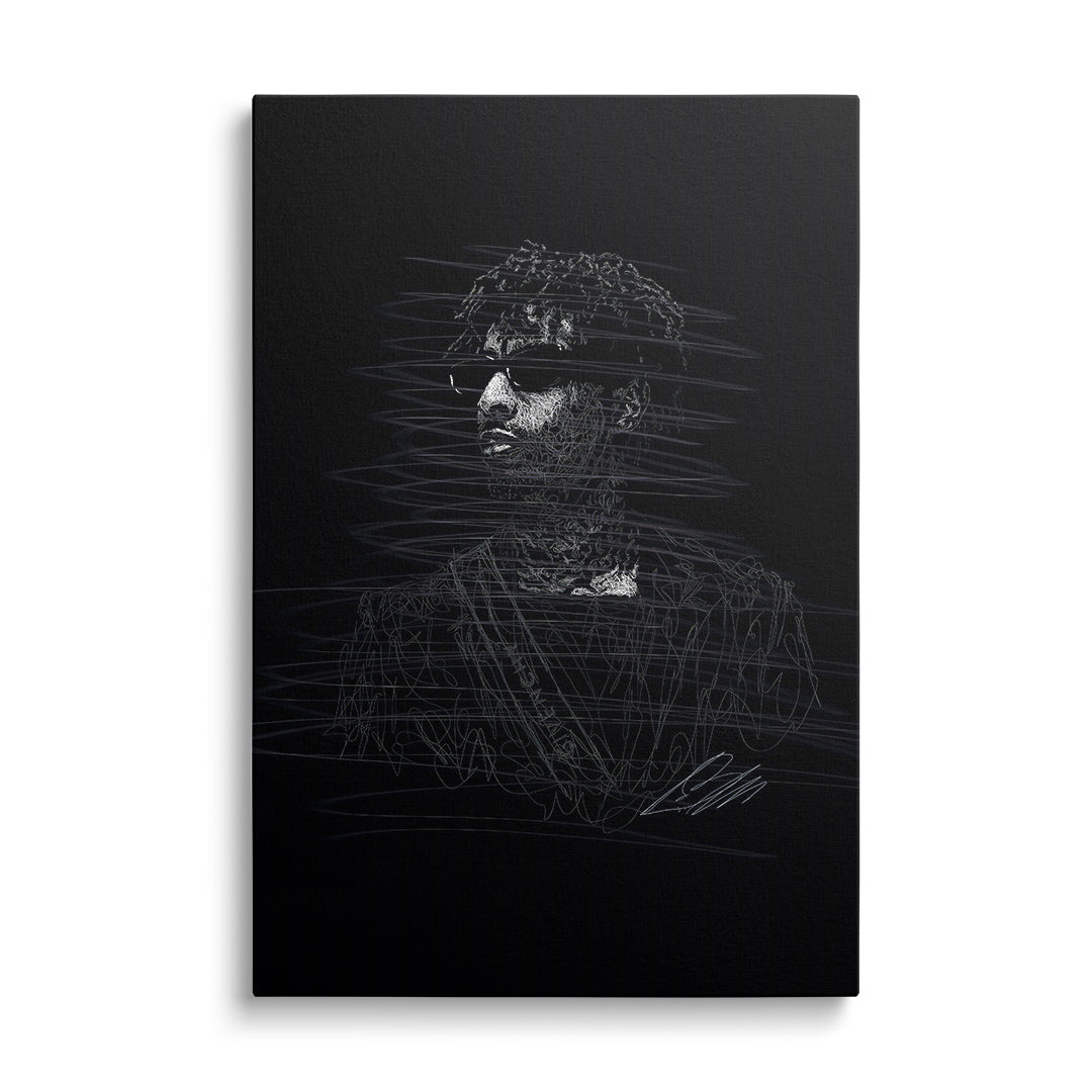 Moderní černobílý portrét ve stylu street art, moderní obraz na zeď, frontální pohled