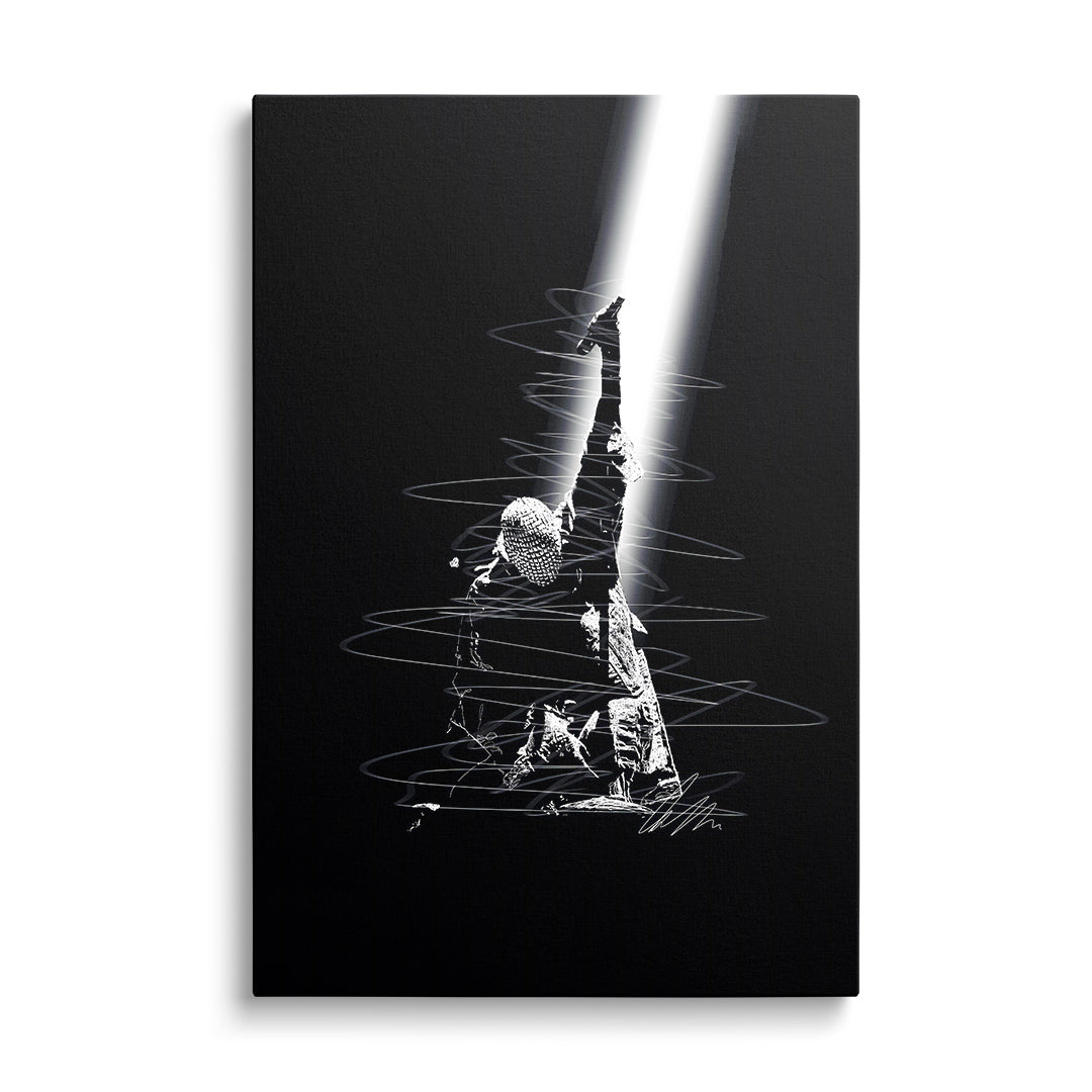 Motivační obraz na plátně s minimalistickým náčrtem rappera v úzkém světelném paprsku zepředu