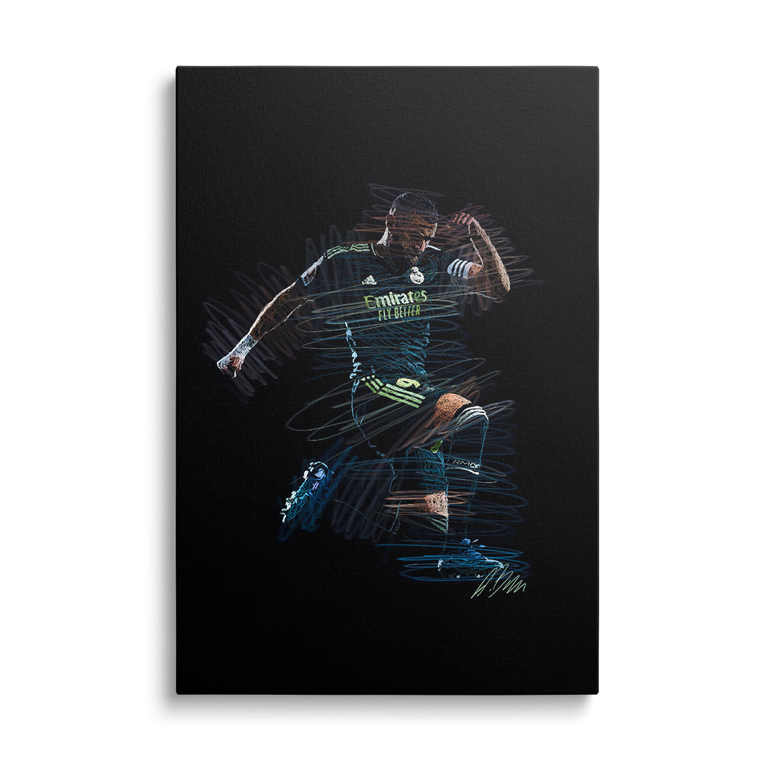 Pop art obraz fotbalisty v akci, moderní street art frontální pohled, obraz na zeď