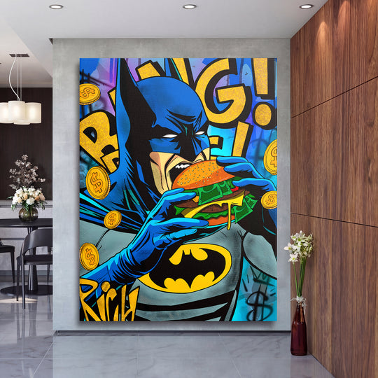 Motivační obraz Batman · Burger Money – ukázka v interiéru.