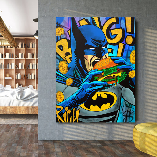 Motivační obraz Batman · Burger Money – ukázka v interiéru.