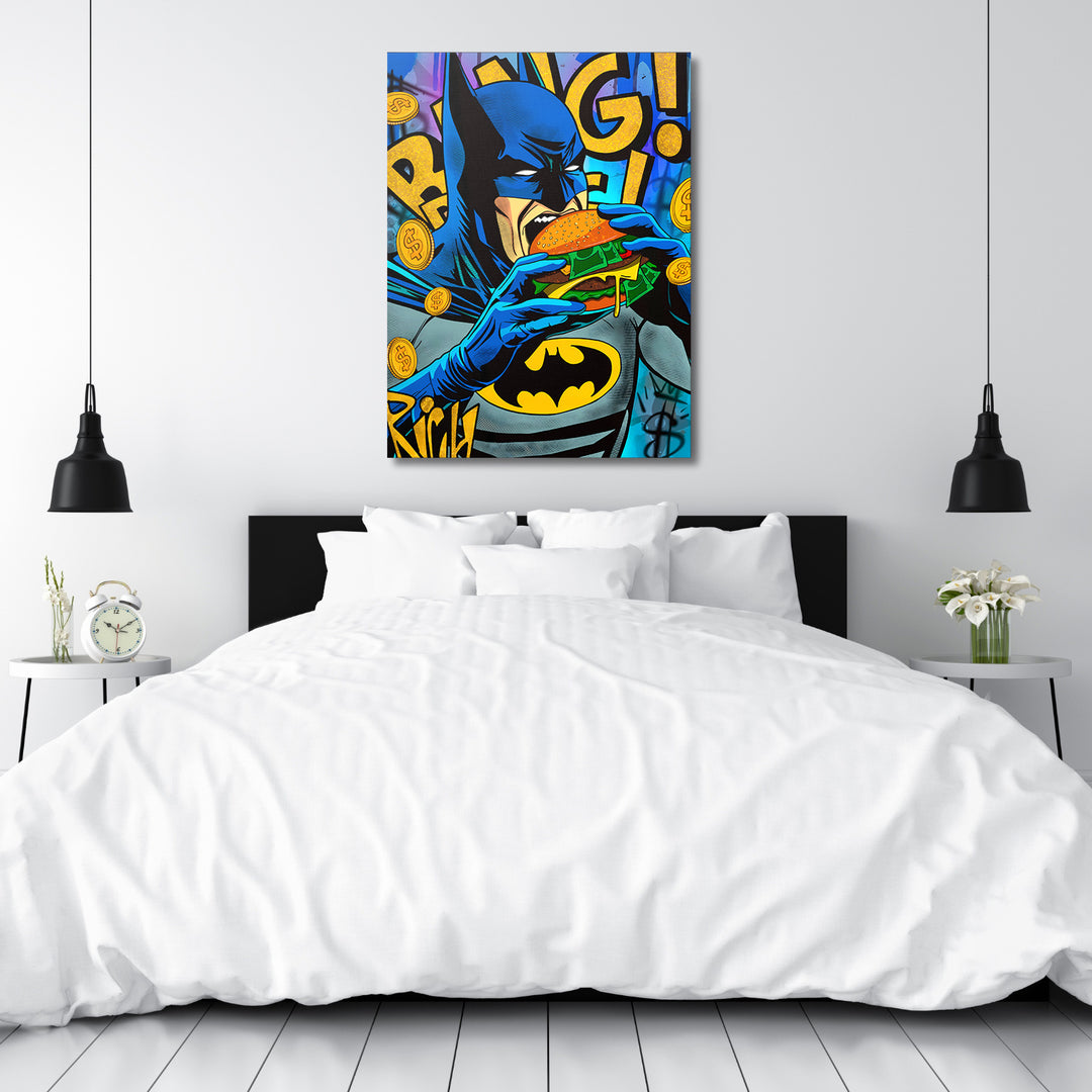 Motivační obraz Batman · Burger Money – ukázka v interiéru.