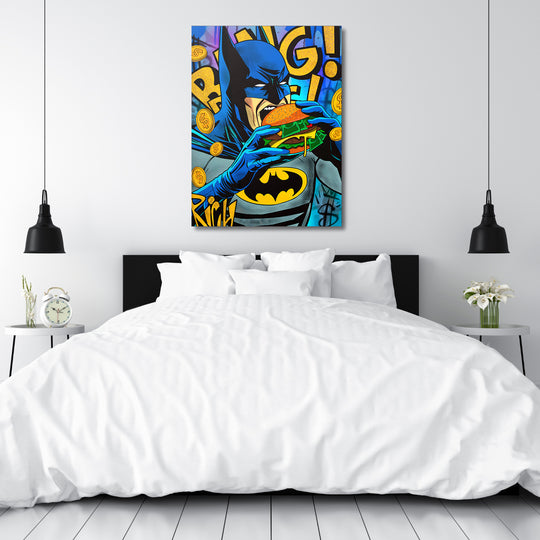 Motivační obraz Batman · Burger Money – ukázka v interiéru.