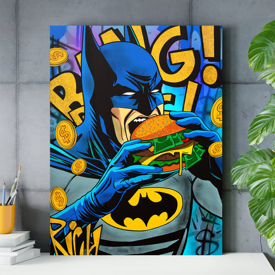 Motivační obraz Batman · Burger Money – ukázka v interiéru.