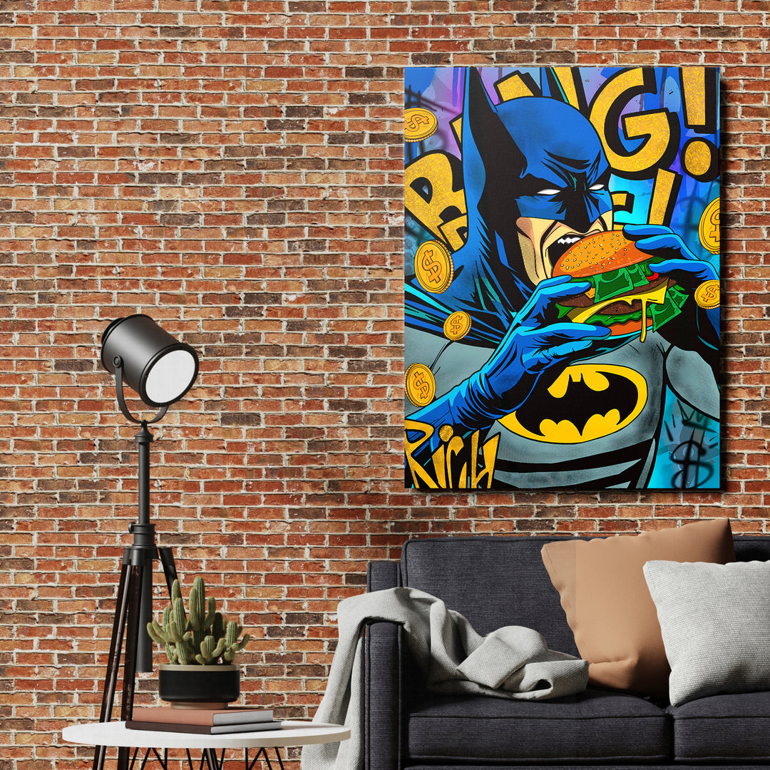 Motivační obraz Batman · Burger Money – ukázka v interiéru.