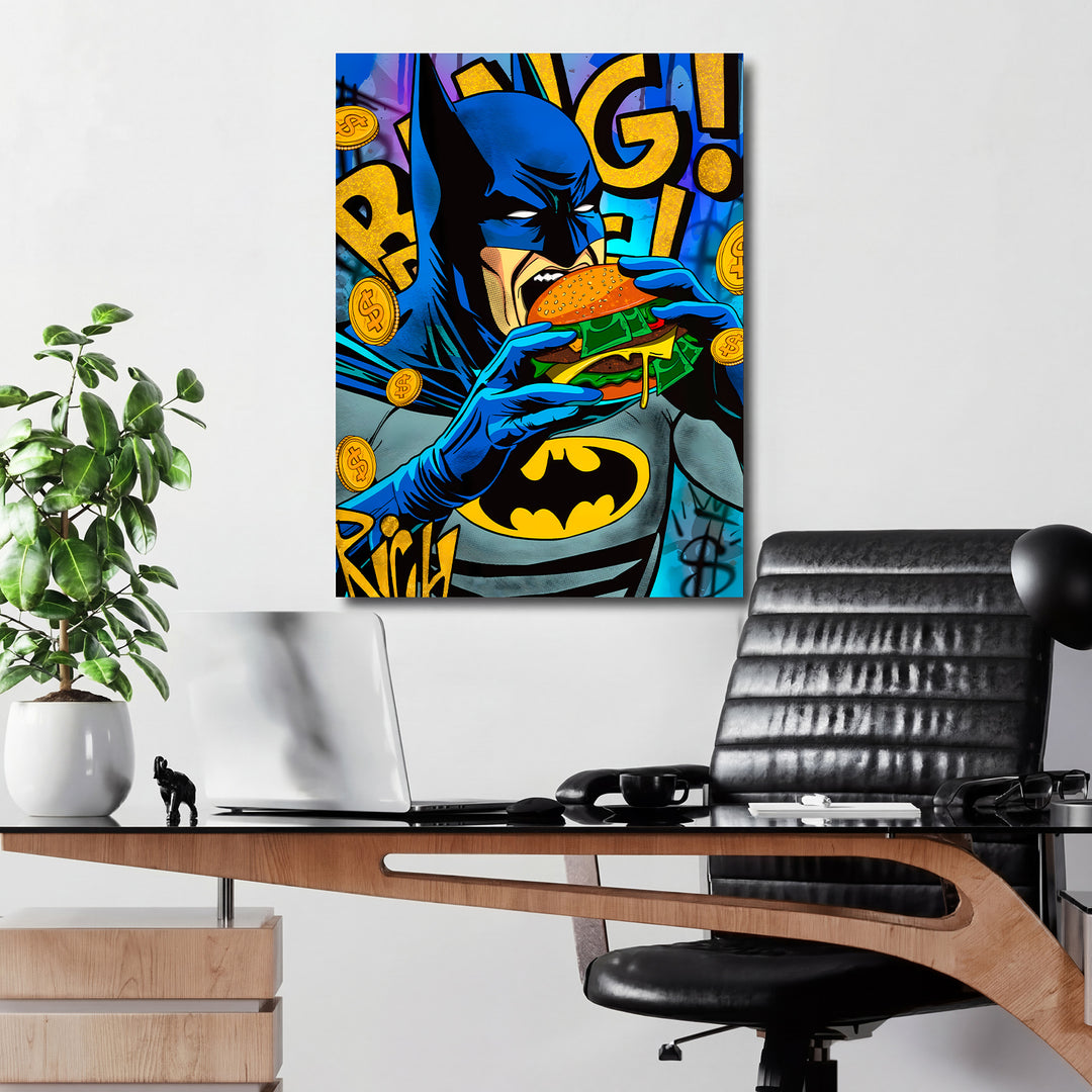 Motivační obraz Batman · Burger Money – ukázka v interiéru.