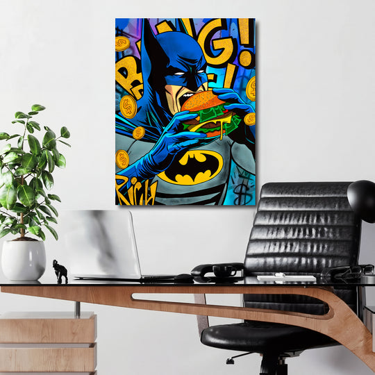 Motivační obraz Batman · Burger Money – ukázka v interiéru.