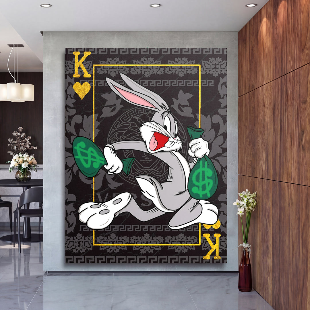 Motivační obraz Bugs Bunny jako výrazná dekorace interiéru.