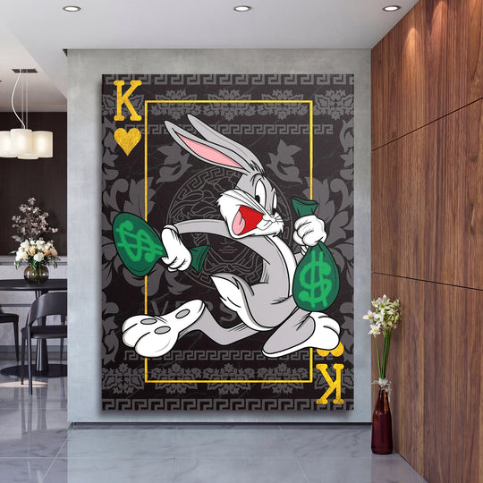 Motivační obraz Bugs Bunny jako výrazná dekorace interiéru.