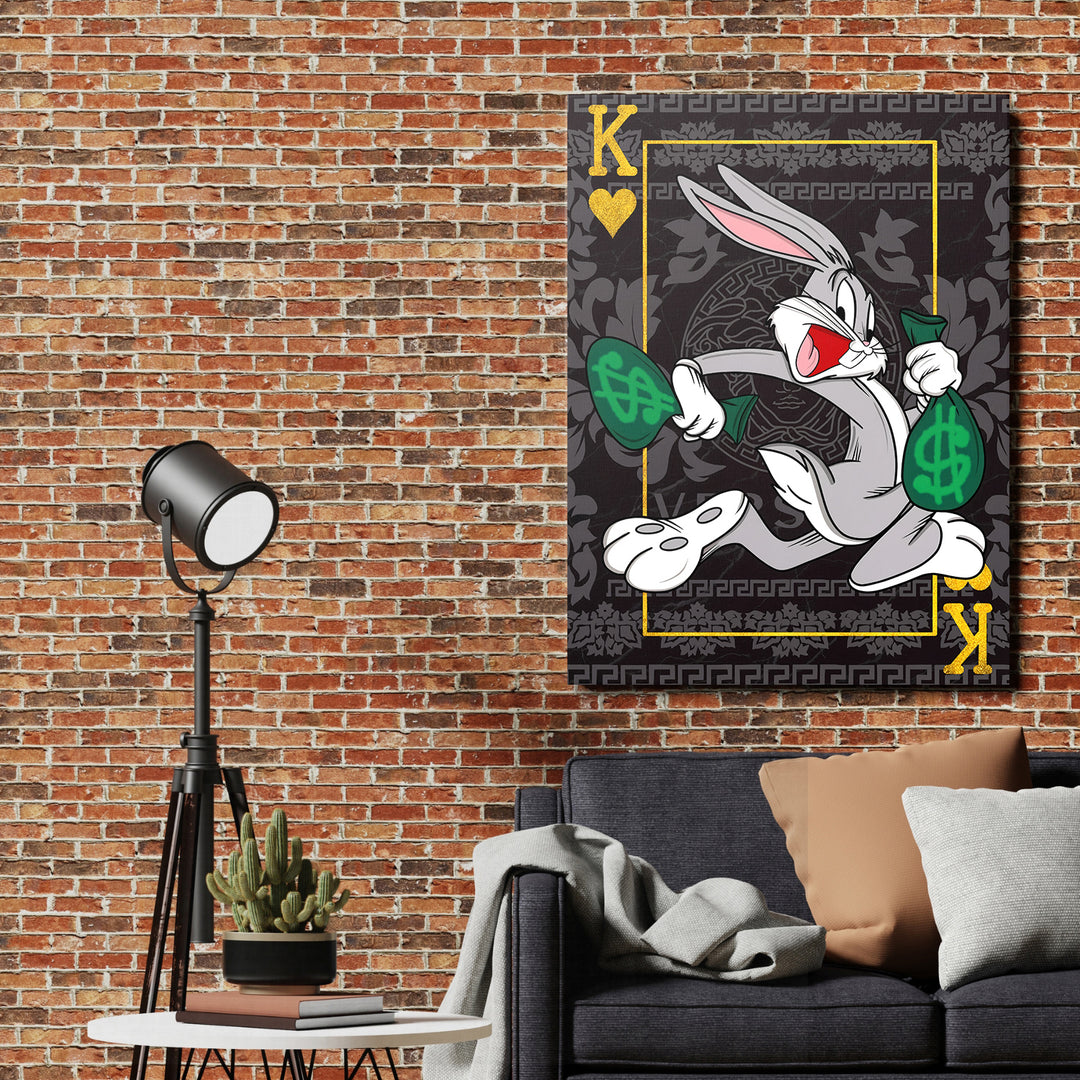 Motivační obraz Bugs Bunny na cihlové stěně.