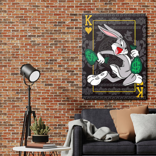 Motivační obraz Bugs Bunny na cihlové stěně.