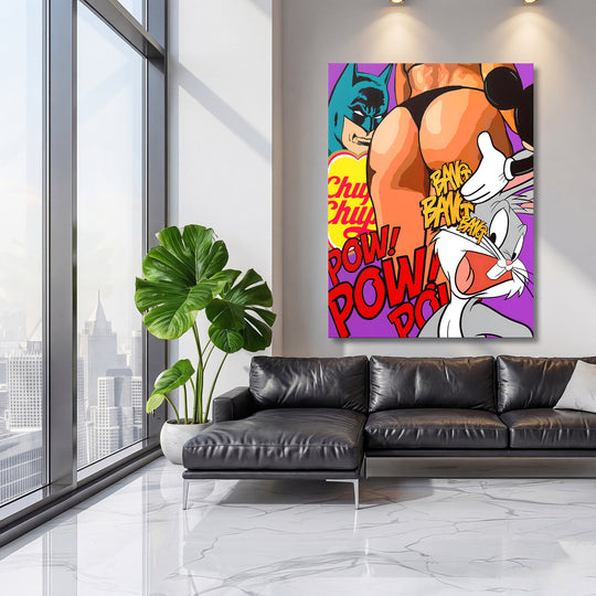 Motivační obraz Bugs Bunny v moderním světlém obývacím pokoji.