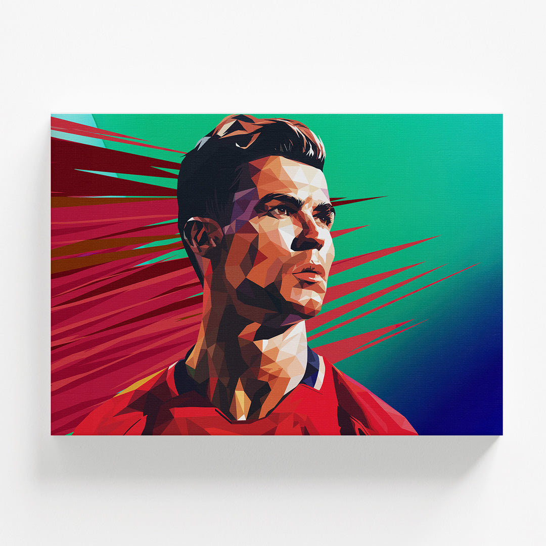 Motivační obraz na zeď s pop art portrétem Ronalda v červeném dresu zepředu