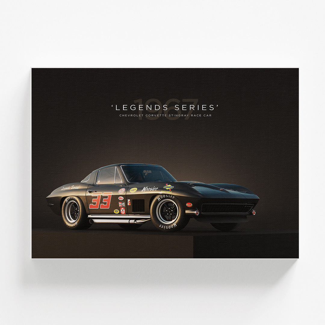 Moderní obraz na zeď s černým sportovním autem Corvette Stingray zepředu v minimalistickém designu