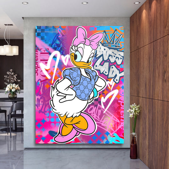 Motivační obraz Daisy Duck jako výrazná dekorace interiéru.