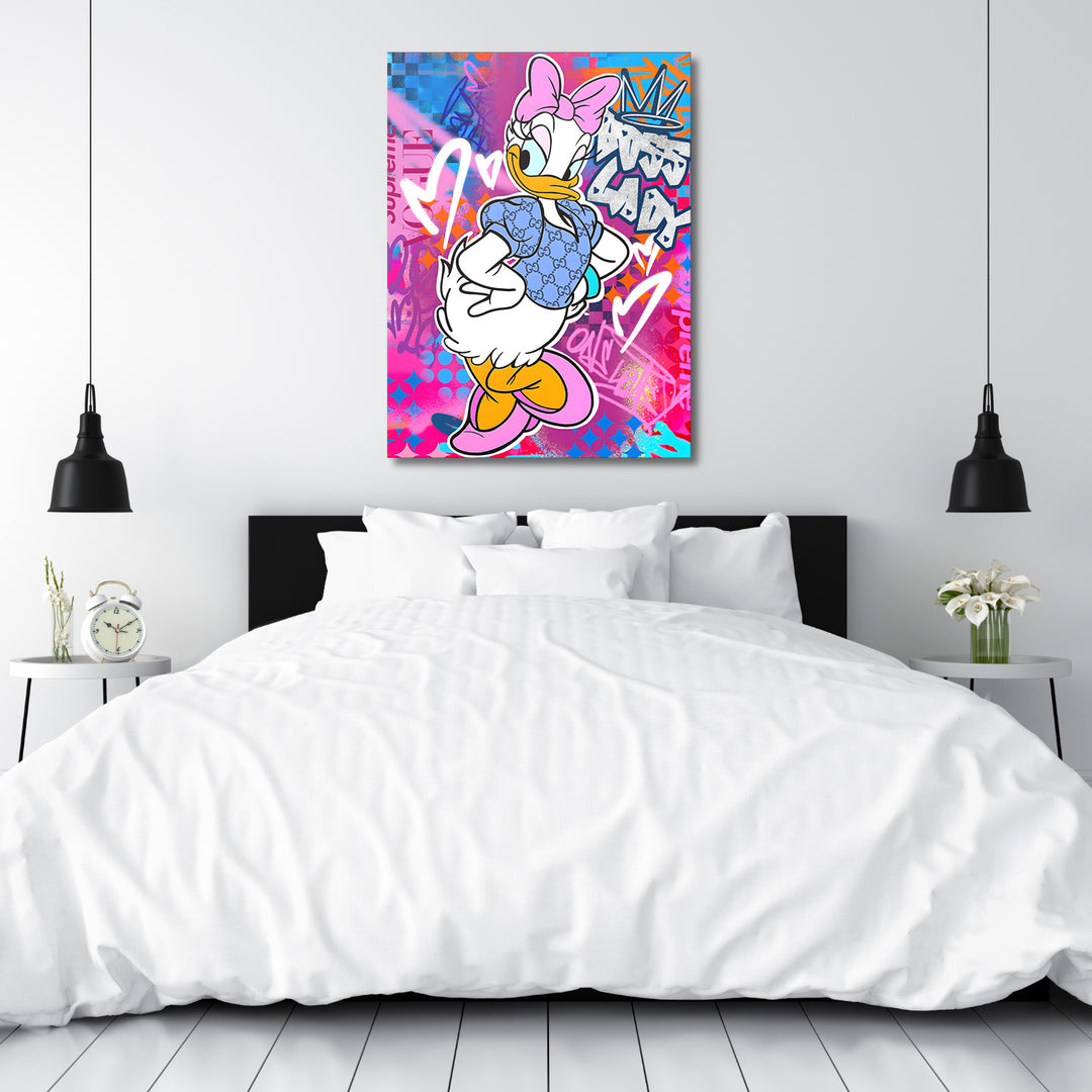 Motivační obraz Daisy Duck v ložnici.