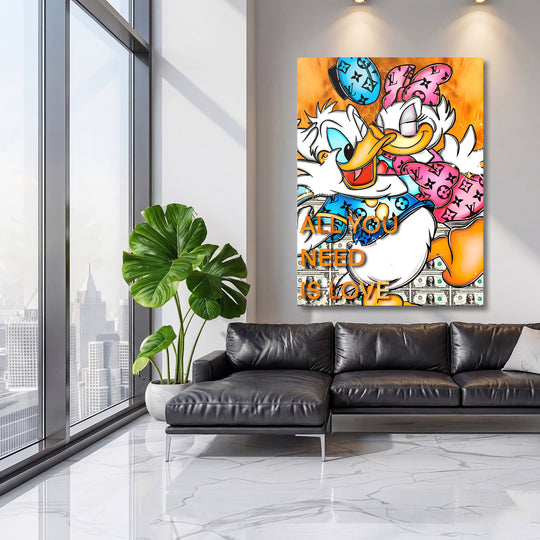 Motivační obraz Donald & Daisy Duck · All You Need Is Love – ukázka v interiéru.