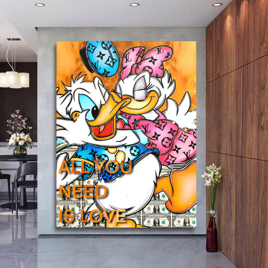 Motivační obraz Donald & Daisy Duck · All You Need Is Love – ukázka v interiéru.