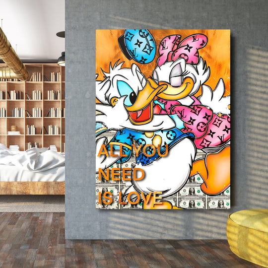 Motivační obraz Donald & Daisy Duck · All You Need Is Love – ukázka v interiéru.