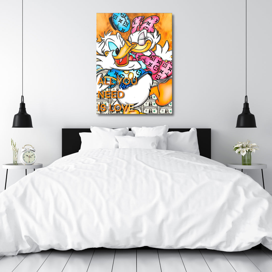 Motivační obraz Donald & Daisy Duck · All You Need Is Love – ukázka v interiéru.