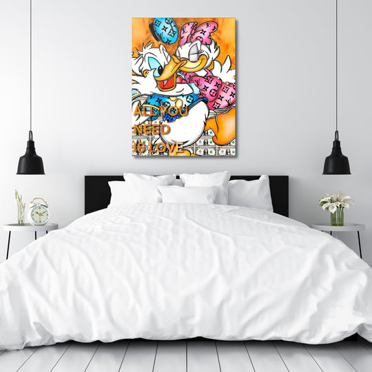 Motivační obraz Donald & Daisy Duck · All You Need Is Love – ukázka v interiéru.