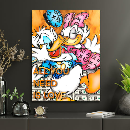 Motivační obraz Donald & Daisy Duck · All You Need Is Love – ukázka v interiéru.