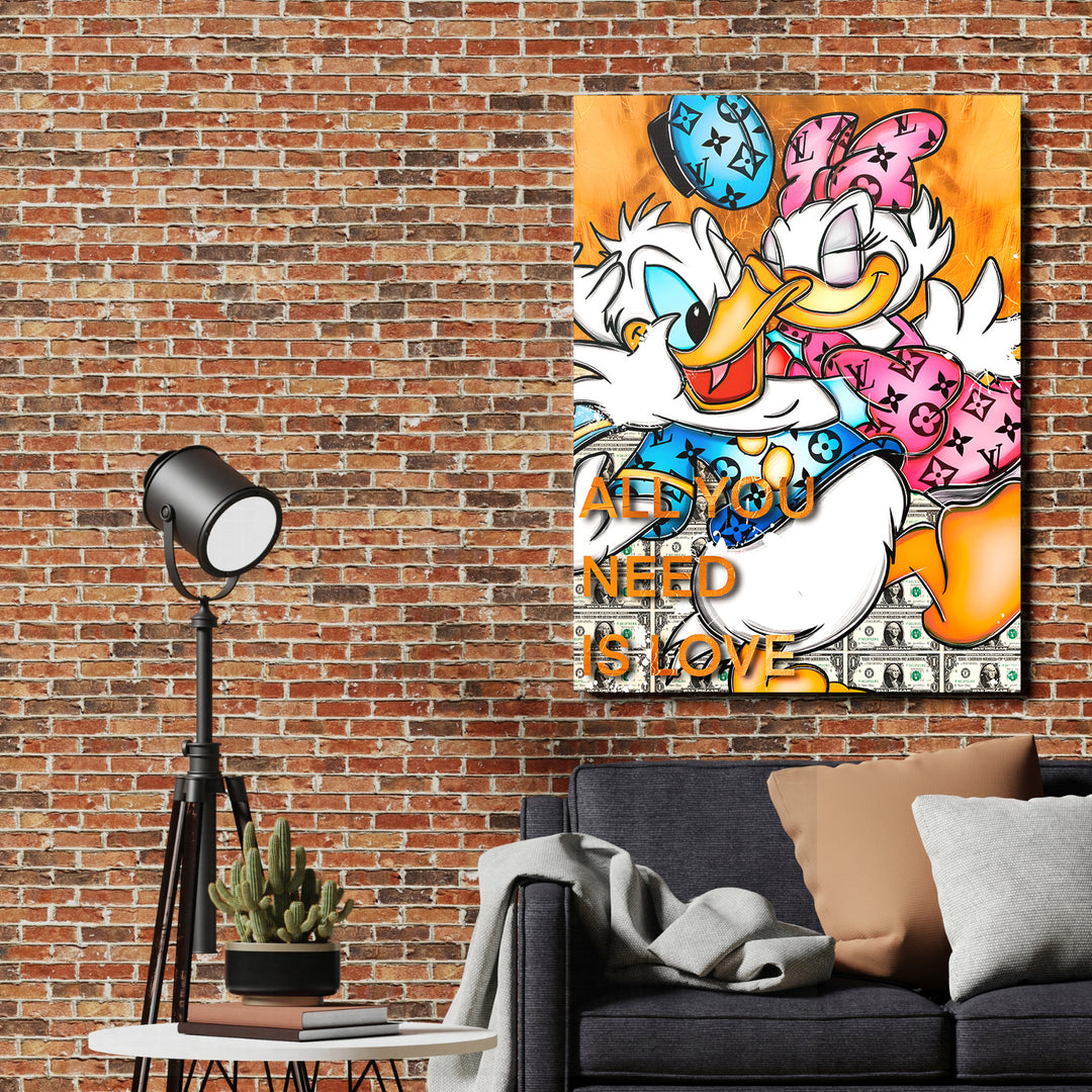 Motivační obraz Donald & Daisy Duck · All You Need Is Love – ukázka v interiéru.